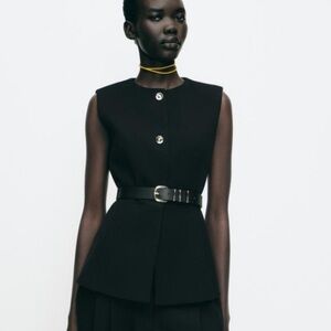 Zara Black Vest With Gold Buttons | M